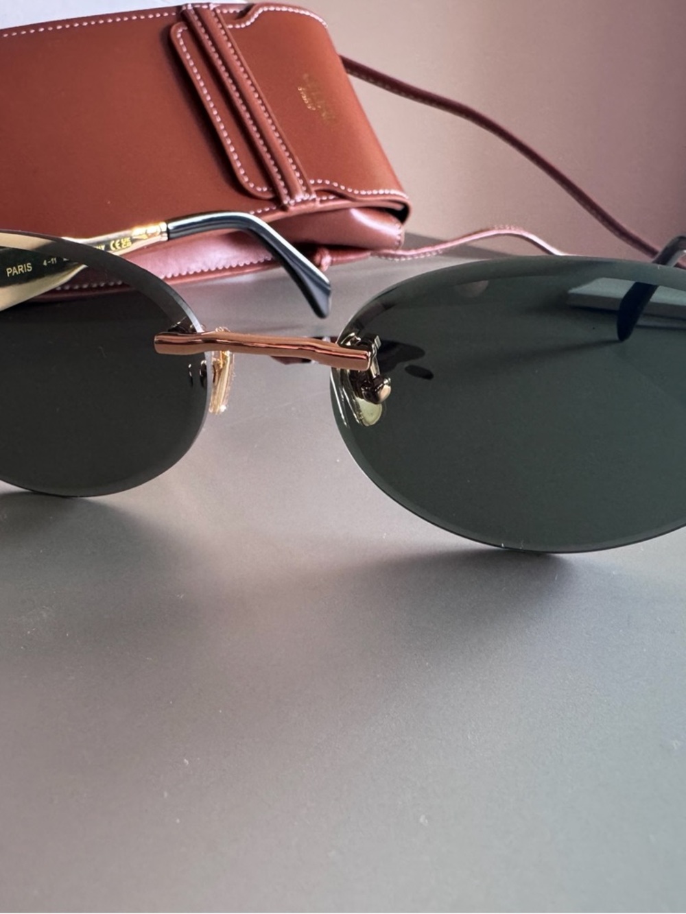 Celine Oval Sunglasses in Dark Green and Gold - Picture 4 of 14
